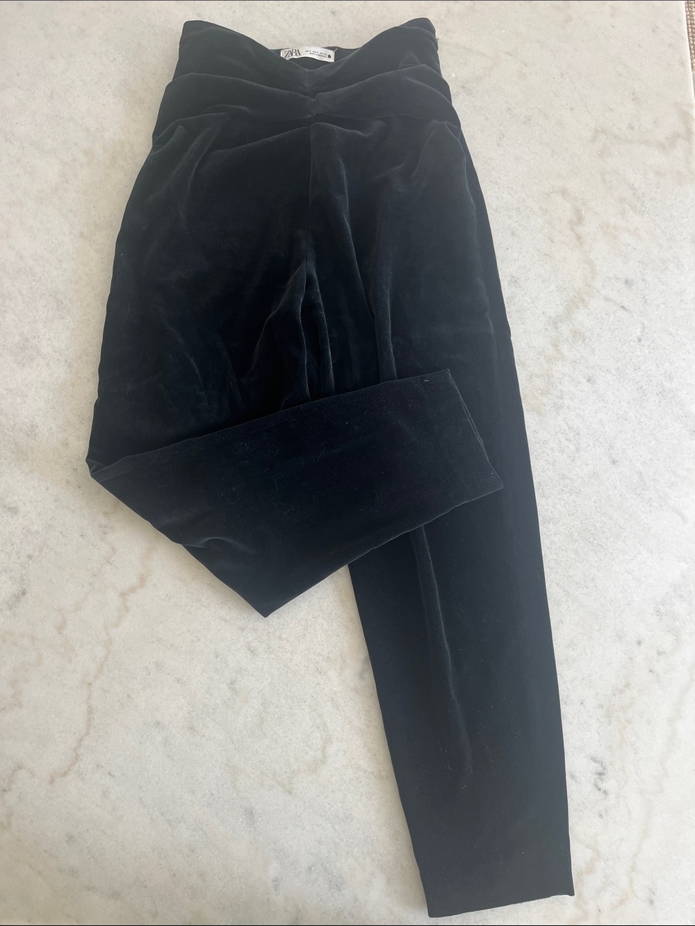 Zara Black Velvet High-Waist Tapered Pants